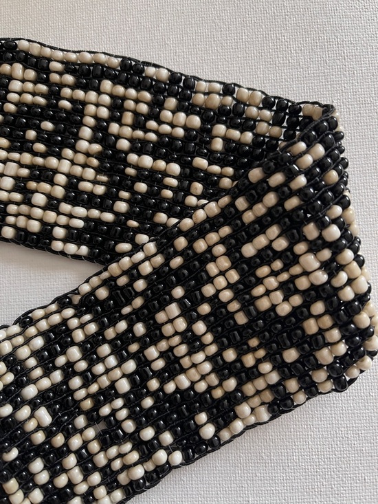 Beaded Black & White Stretch Belt vintage handmade RARE main image 3